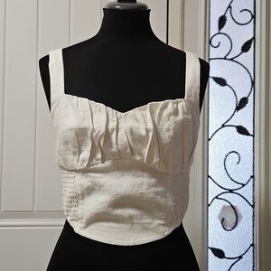 Hollister White Linen Blend Corset Style Crop Top Medium